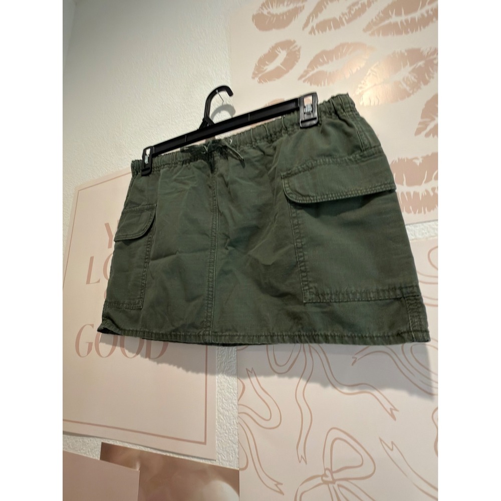 Olive Green Cargo Mini Skirt Ripstop Utility Pocket Elastic Waist Gorpcore